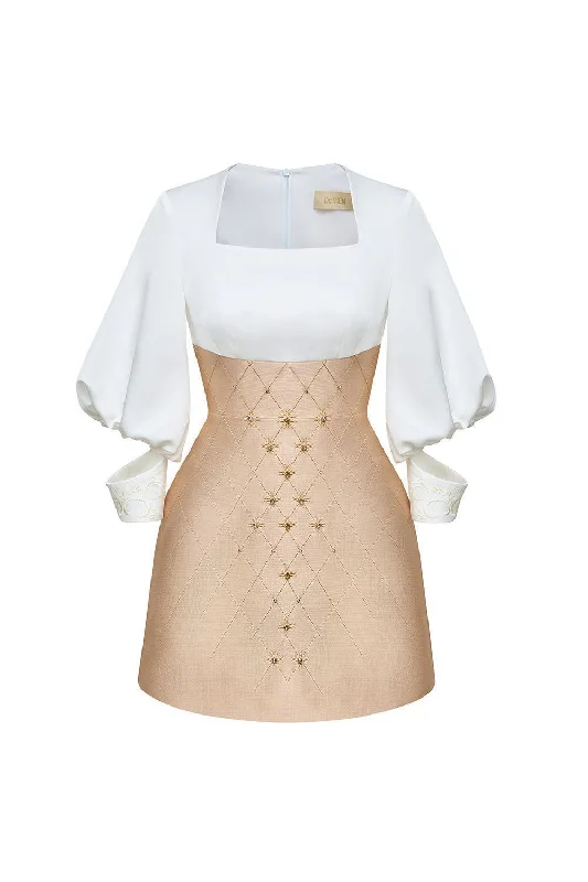 Mini dresses with pom - pom trims for a playful feel Charlotte A-line Square Neck Taffeta Mini Dress Mini dresses with pom - pom trims for a playful feel Charlotte A-line Square Neck Taffeta Mini Dress
