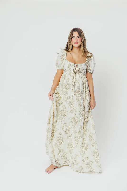 Long - Sleeve Women Dress in Velvet for a Luxurious Winter LookHaven 100% Cotton Tie-Front Maxi Dress in Taupe/Brown Floral - Bump Friendly Long - Sleeve Women Dress in Velvet for a Luxurious Winter LookHaven 100% Cotton Tie-Front Maxi Dress in Taupe/Brown Floral - Bump Friendly