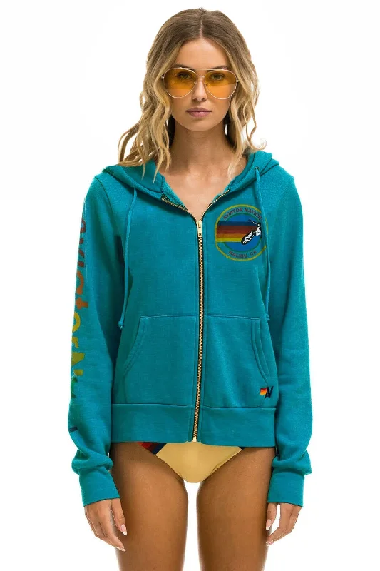 Women's long - sleeve cropped sweatshirt with ribbed cuffs for a snug fitAVIATOR NATION MALIBU ZIP HOODIE - TEAL Women's long - sleeve cropped sweatshirt with ribbed cuffs for a snug fitAVIATOR NATION MALIBU ZIP HOODIE - TEAL