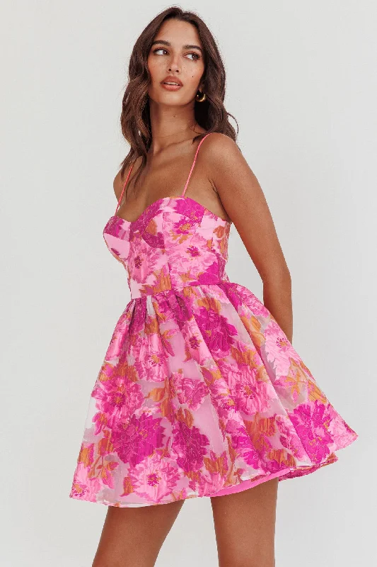 Lace - Embellished Women Dress for an Elegant and Sophisticated AppearanceBelle Enchante Cami Strap Jacquard Mini Dress Pink Lace - Embellished Women Dress for an Elegant and Sophisticated AppearanceBelle Enchante Cami Strap Jacquard Mini Dress Pink