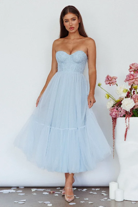 Halter Neck Women Dress to Show Off the Shoulders and NecklineDancing With Me Sweetheart Tulle Midi Dress Blue Halter Neck Women Dress to Show Off the Shoulders and NecklineDancing With Me Sweetheart Tulle Midi Dress Blue