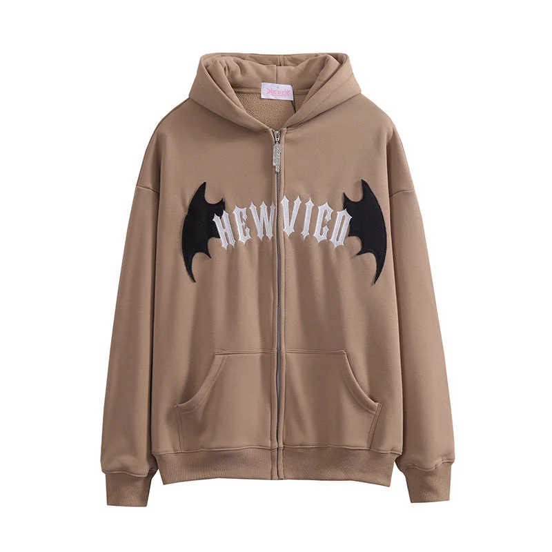Women's cropped sweatshirt with a slogan graphic for a fun and expressive lookHigh Street Embroider Devil's Horn Hoodie