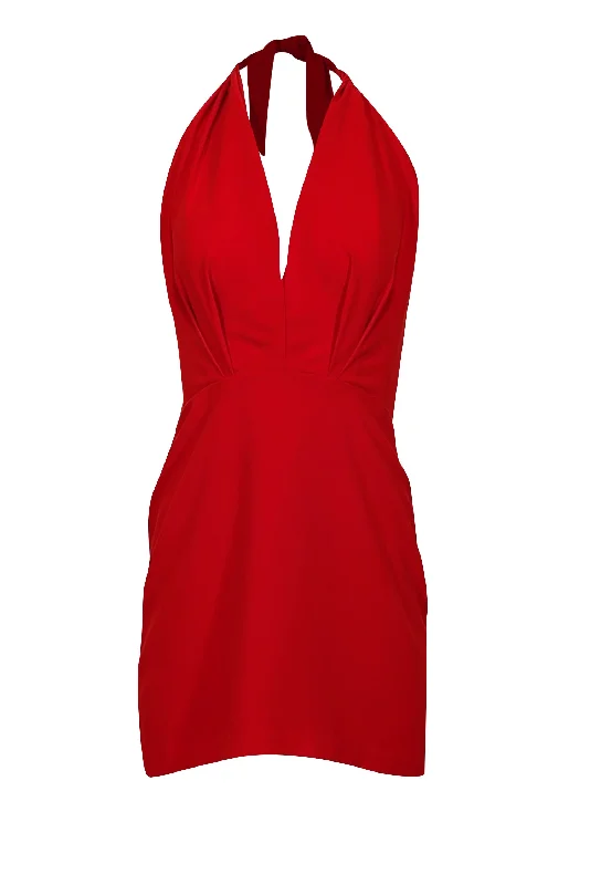 Pleated Women Dress with a Timeless and Elegant Texture Pleated Women Dress with a Timeless and Elegant Texture Amanda Uprichard - Red Tie Halter Mini Dress Sz M