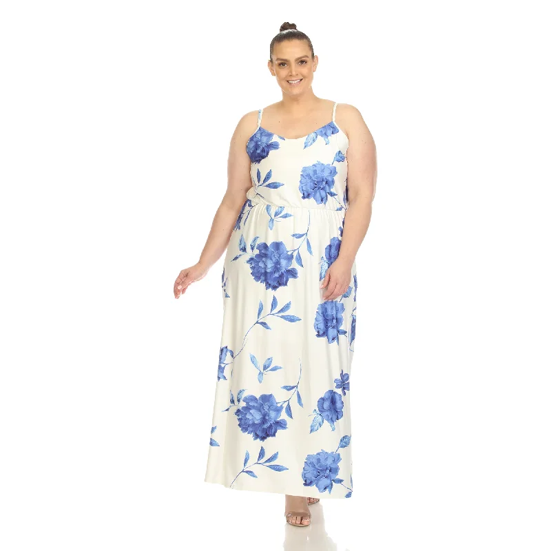 Plus Size Women Dress with a Flattering A - Line Cut for Comfort and Style Plus Size Women Dress with a Flattering A - Line Cut for Comfort and Style Floral Strap Maxi Dress - Plus