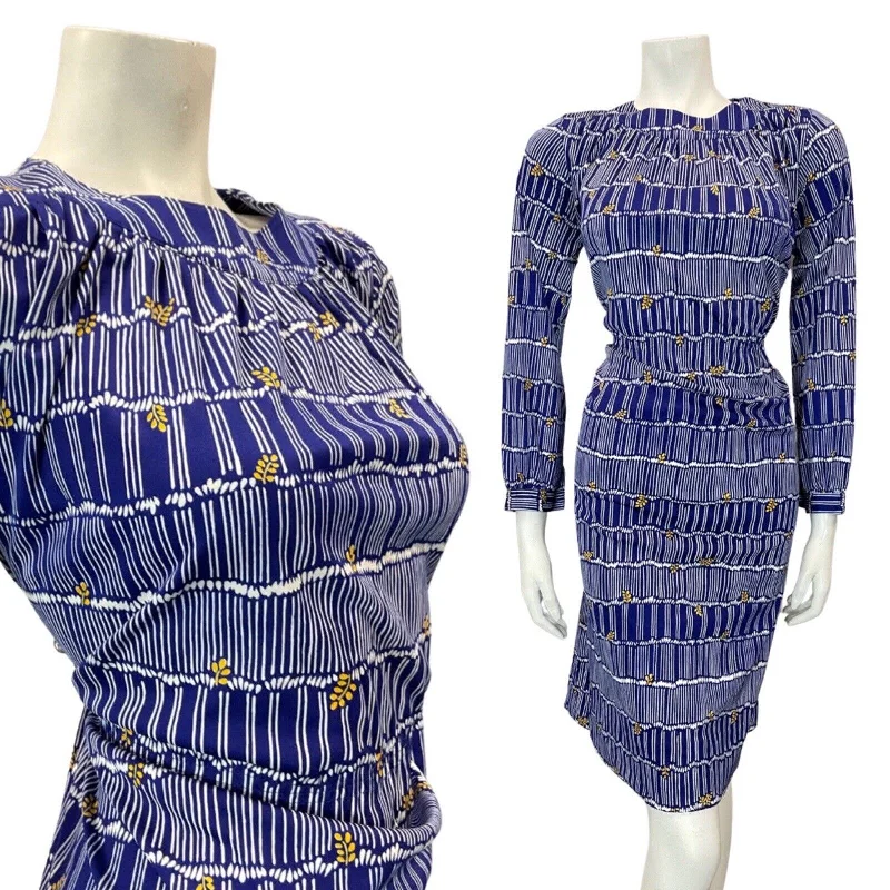Maxi Women Dress with Floral Print for a Bohemian Vibe Maxi Women Dress with Floral Print for a Bohemian Vibe VINTAGE 70s BLUE WHITE STRIPED NEW WAVE MOD LONGSLEEVE BLOUSON DRESS 16