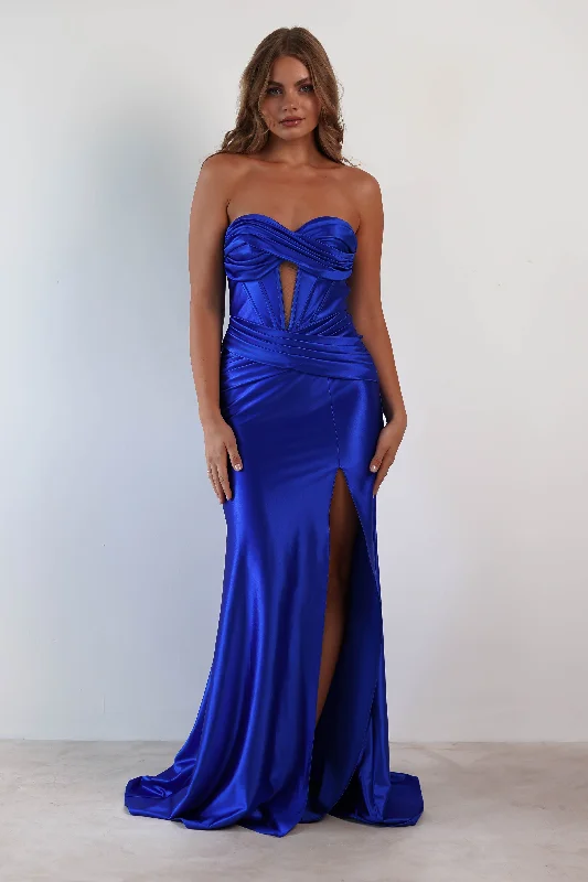 Maxi dresses with pom - pom trims for a playful and festive lookKarra Bodycon Strapless Gown | Royal Blue Maxi dresses with pom - pom trims for a playful and festive lookKarra Bodycon Strapless Gown | Royal Blue