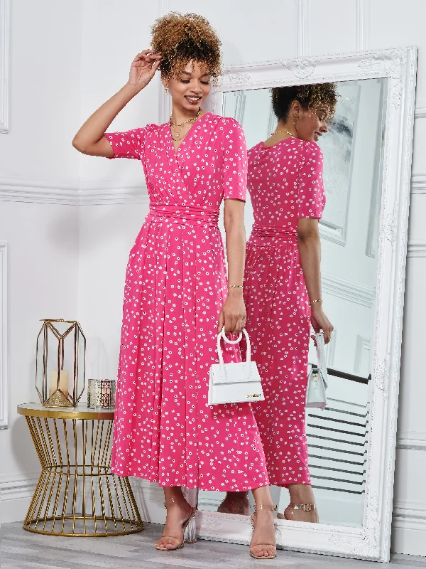 A - line midi dresses with floral prints for spring brunchesLyanna Wrap Front Maxi Dress, Hot Pink A - line midi dresses with floral prints for spring brunchesLyanna Wrap Front Maxi Dress, Hot Pink