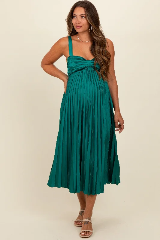 Midi dresses with satin - finish fabrics for a luxurious feelTeal Satin Pleated Sweetheart Maternity Midi Dress Midi dresses with satin - finish fabrics for a luxurious feelTeal Satin Pleated Sweetheart Maternity Midi Dress