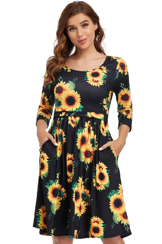 Strapless mini dresses for a beach vacation3/4 Sleeve Bateau Neckline Sunflower Short Breastfeeding Dress Strapless mini dresses for a beach vacation3/4 Sleeve Bateau Neckline Sunflower Short Breastfeeding Dress