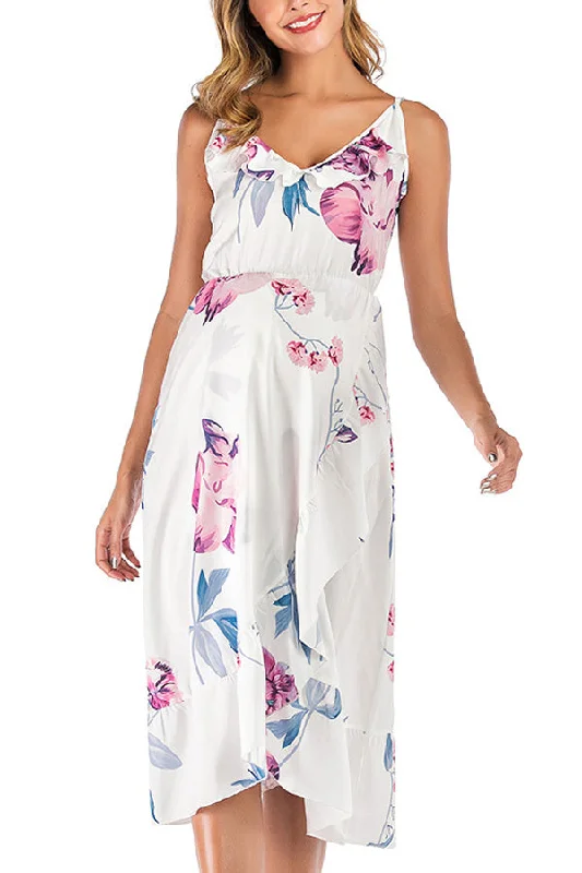 Mini dresses with gathered skirts for a voluminous effectThin Strap V-neck Maternity Midi Floral Dress Mini dresses with gathered skirts for a voluminous effectThin Strap V-neck Maternity Midi Floral Dress