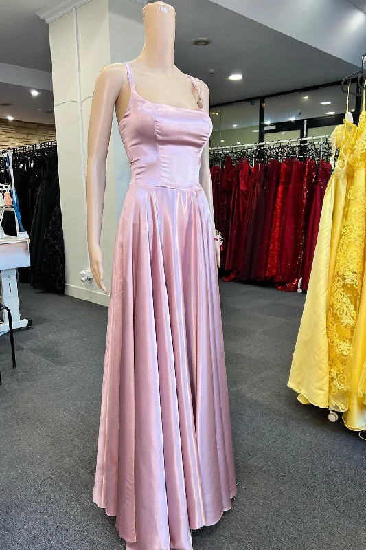 Party dresses with a metallic finish for a shiny and eye - catching effectA-Line Spaghetti Straps Simple Light Pink Long Prom Dress Party dresses with a metallic finish for a shiny and eye - catching effectA-Line Spaghetti Straps Simple Light Pink Long Prom Dress