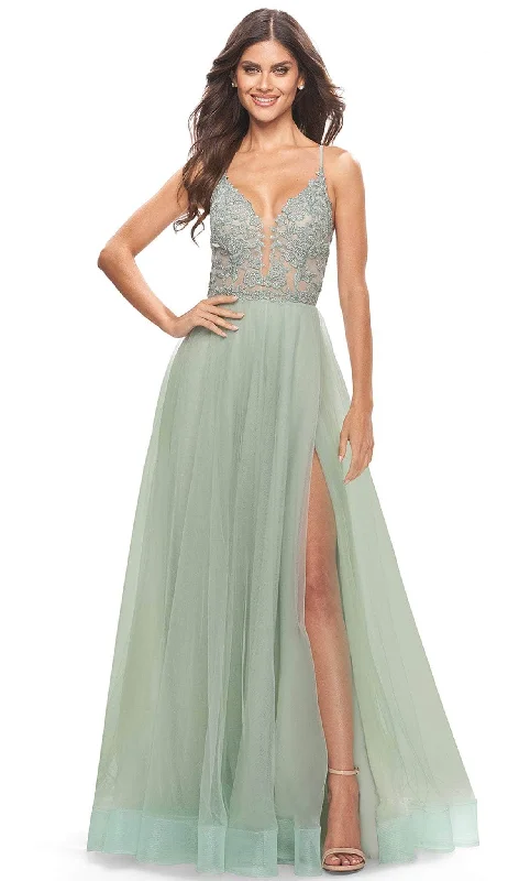 Prom dresses with keyhole backs and rhinestone - studded straps for a flirty lookLa Femme 31542 - Sleeveless Embellished Prom Dress Prom dresses with keyhole backs and rhinestone - studded straps for a flirty lookLa Femme 31542 - Sleeveless Embellished Prom Dress