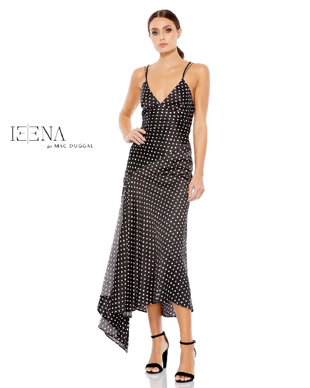 Bodycon dress for a cocktail party​Mac Duggal 2146 Tea Length Satin Polka Dot Gown