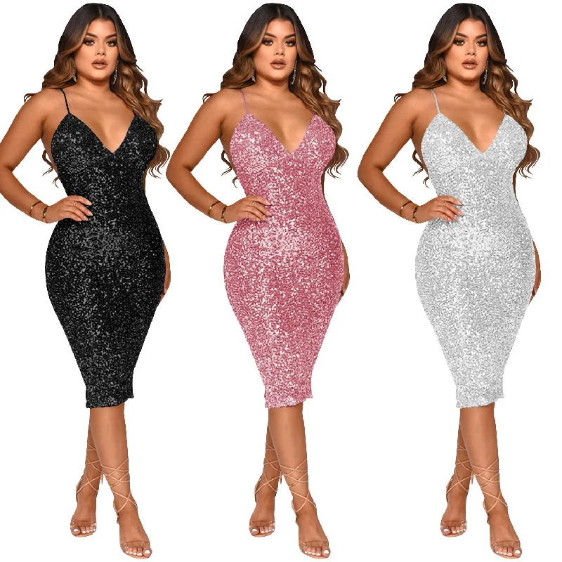 Formal dresses with embroidered panels and tulle overlays for a fairytale promWomens Dresses 2022 Elegant Backless Sexy Sequined Sling Club Midi Dress Lady Low Cut Bodycon Shinny Solid Color Dresses Formal dresses with embroidered panels and tulle overlays for a fairytale promWomens Dresses 2022 Elegant Backless Sexy Sequined Sling Club Midi Dress Lady Low Cut Bodycon Shinny Solid Color Dresses
