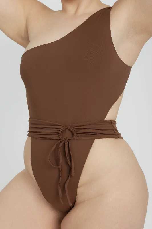 Women's Sleeveless One - Pieces in Yellow with Floral Appliques for a Cheerful and Spring - Like LookMaddox One Piece - Chocolate Women's Sleeveless One - Pieces in Yellow with Floral Appliques for a Cheerful and Spring - Like LookMaddox One Piece - Chocolate